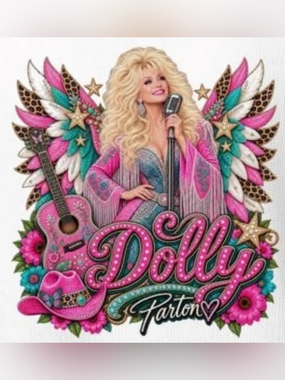 NEW Dolly Party Graphic Pink Teal Winged Celebration TShirt